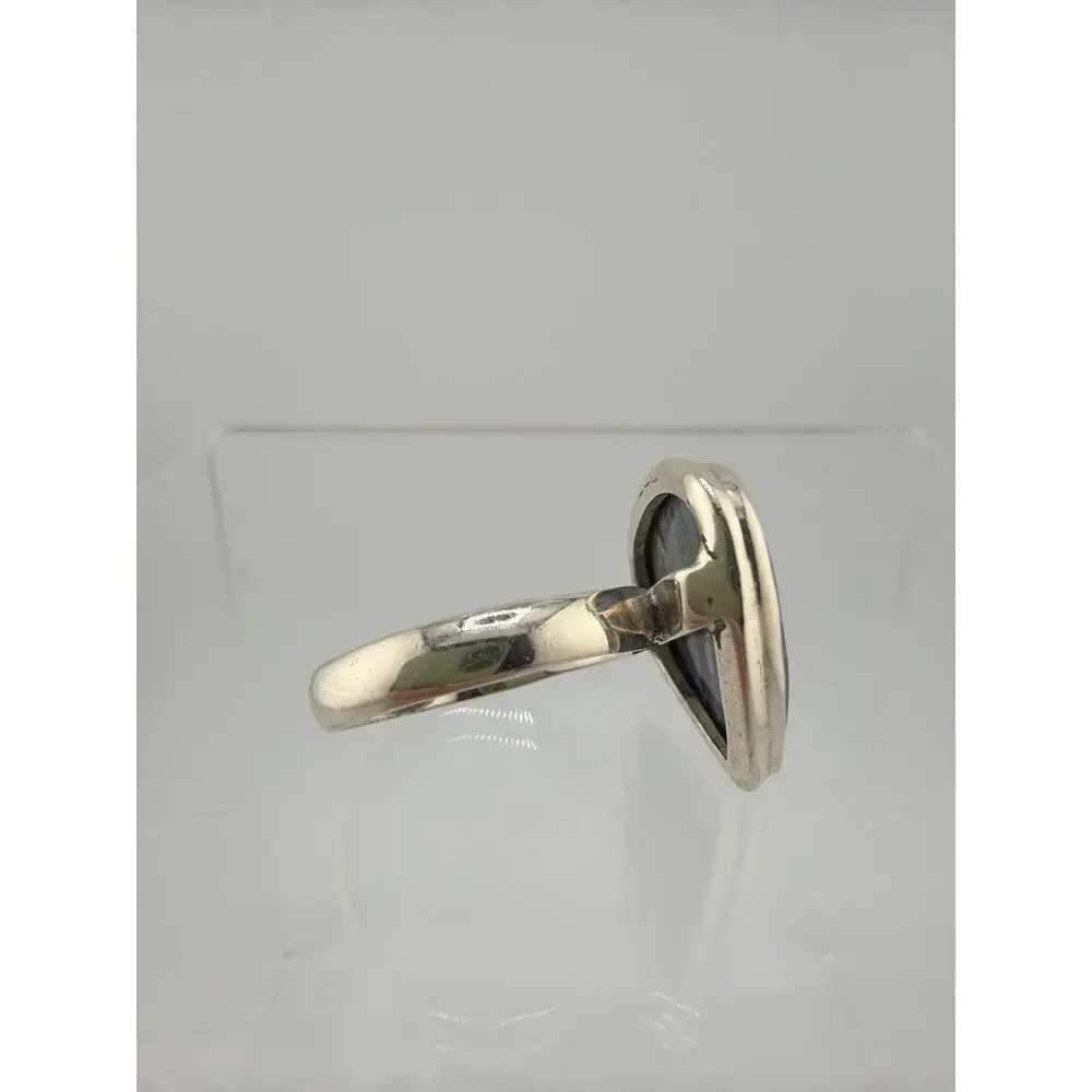 925 Sterling Silver Teardrop Blue Pietersite Ring Size 10